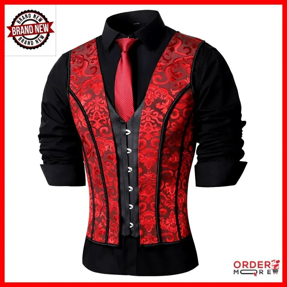 Mens Corset Vest Lace Up Waist Trainer Formal Tops Wedding Stage Performance